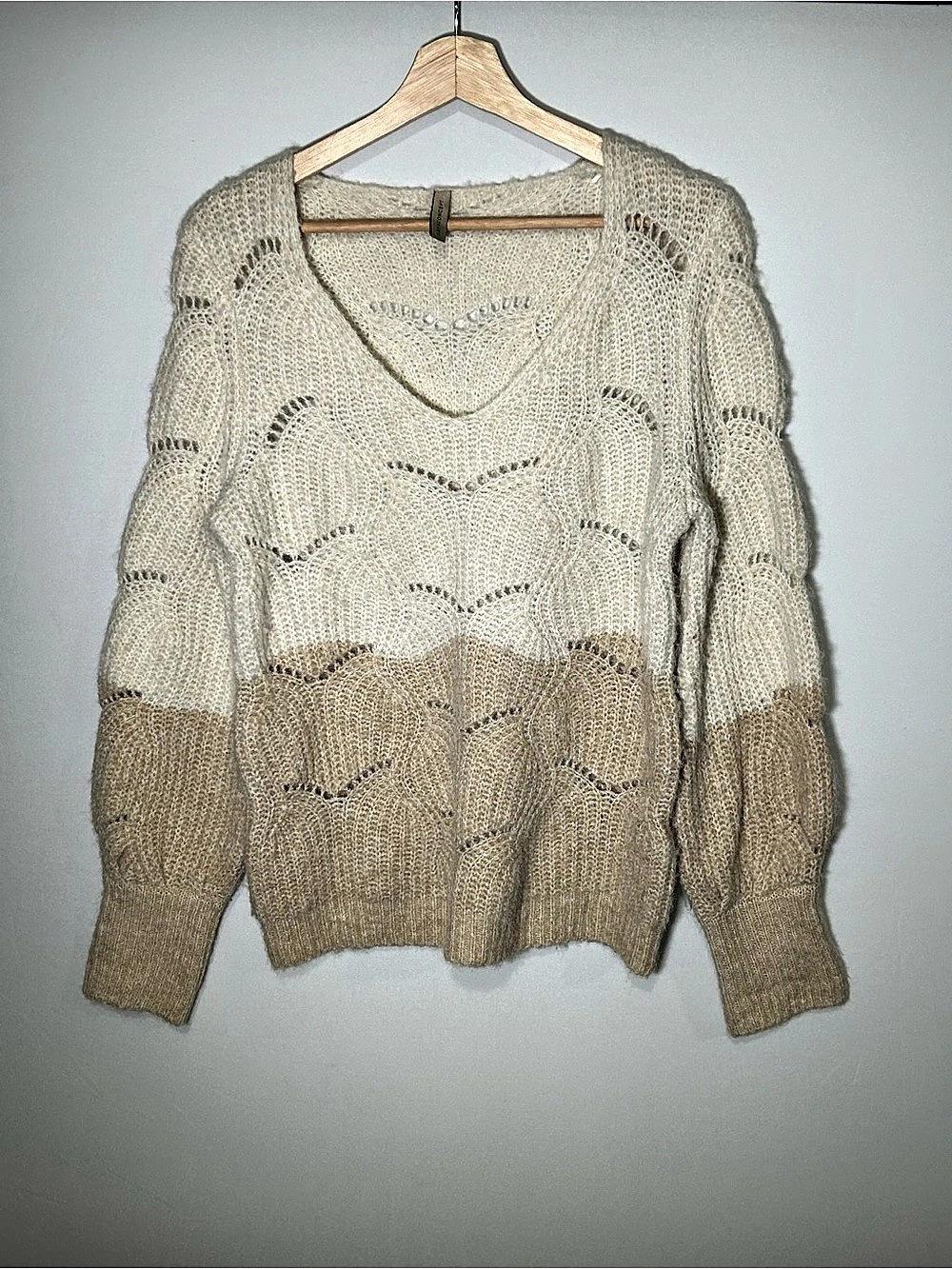 Soya Concept Color Block Knit Sweater in Cream & Brown Like New